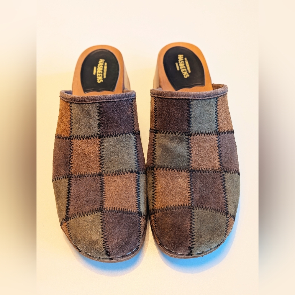 Swedish Hasbeens Suede Patchwork Husband Clog - 60s/70s vibes